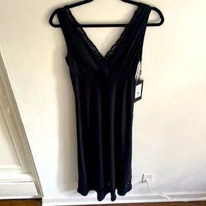 NWT Thakoon Black Lace Trim Double Georgette V-Neck Midi Dress - size 6